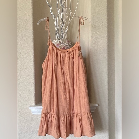 Lulus Dreaming of Sunshine Light Orange Tie-Strap Mini Dress Size L - Picture 7 of 9